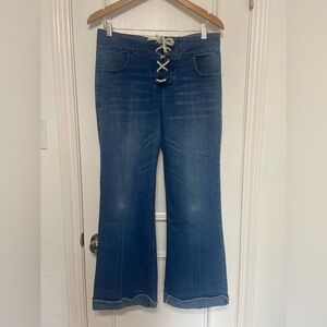 Olsenboye Y2K lace up front wide leg flare jeans
